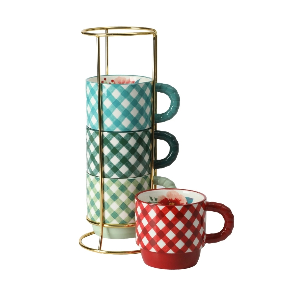 ๐ SALE New Pioneer and Merry Meadow Gingham 5-Piece 12.5 oz Stacking Mugs wit - Picture 13 of 13